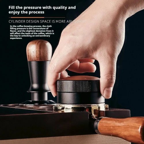 Self-Gravity Coffee Distributor & Tamper for Espresso, Adjustable 51/53/58mm, Stainless Steel Base, Walnut Handle