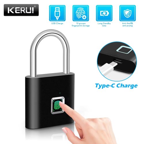 KERUI Smart Fingerprint Padlock – Rechargeable, Waterproof, Keyless Type-C Security Lock