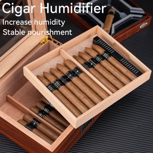 Rectangular Cigar Humidor with Humidifier, Bar-Style Tobacco Storage Box, Cigar Accessories