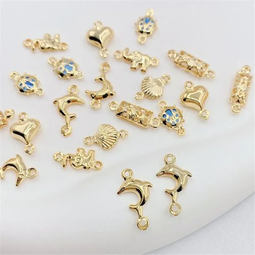 14K Gold Color Hollow Dolphin Pendant, Love Dolphin Charm for DIY Bracelet Necklace Making, Jewelry Accessories