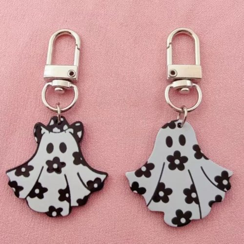 10 piezas llaveros acrílicos de fantasma floral de Halloween, colgante para bolsa