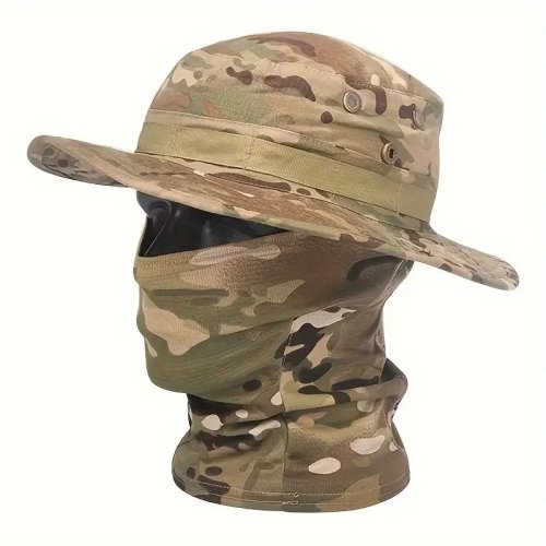 Camouflage Boonie Hat & Balaclava Set – Foldable Wide Brim Sun Hat for Hunting Fishing Outdoor