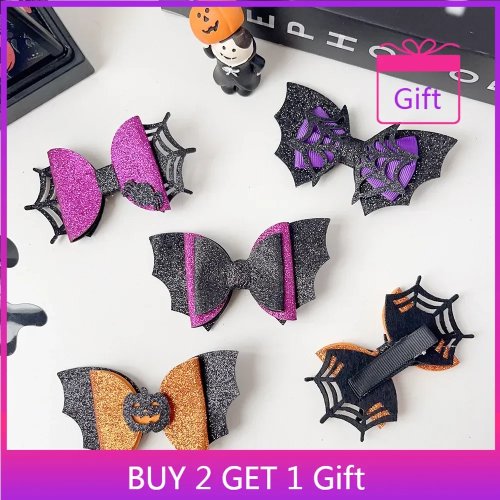 Halloween Hair Clips - Pumpkin Ghost Bat Barrettes - Unisex Party Accessory