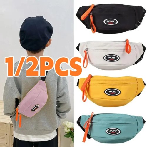 New Cute Children's Crossbody Chest Bag Canvas Fanny Pack for Boys Girls with Zipper Coin Purse