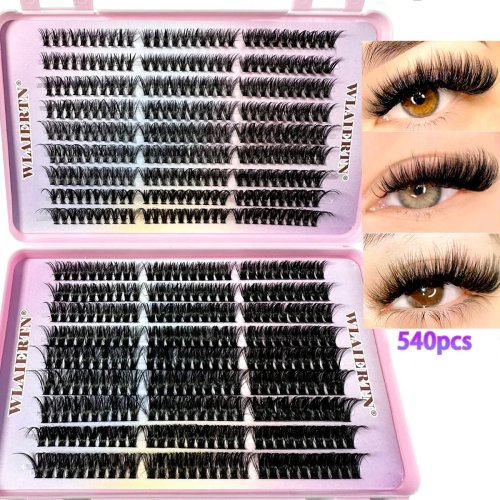 Faux Mink Eyelashes 540 Cluster C Curled 9-16mm Mixed Natural 3D Russian Strip Lashes Makeup Tool