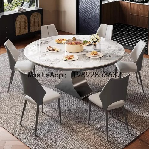 Table à Manger Extensible en Pierre Frittée Carrée et Ronde H5.18, Acier Inoxydable, Multifonctionnelle Pliable pour Salle à Manger