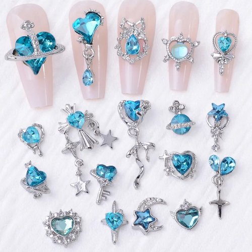 Aksesori Manikur DIY Warna Biru Tema Cinta Berkilau Bahan Alloy Grosir