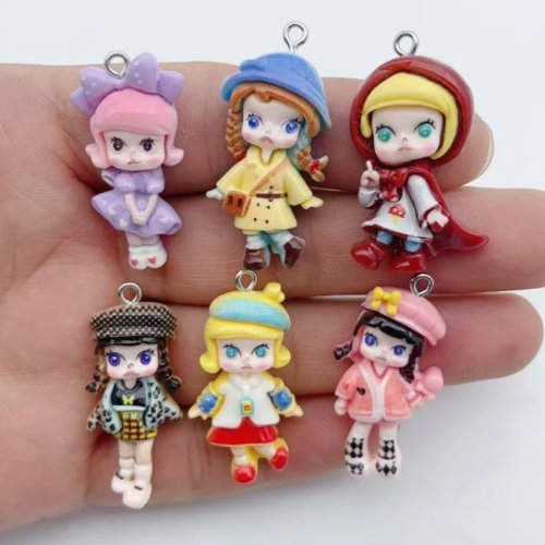 10Pcs Resin Enamel Cartoon Character Charms Pendants for DIY Earrings & Keychain Accessories