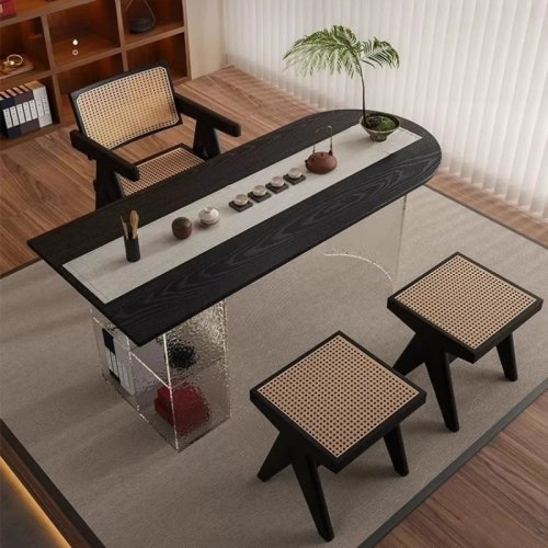 Meja Samping Gantung Akrilik Modern Minimalis – Desain Prancis, Meja Teh Kayu Solid untuk Balkon, Kantor & Rumah