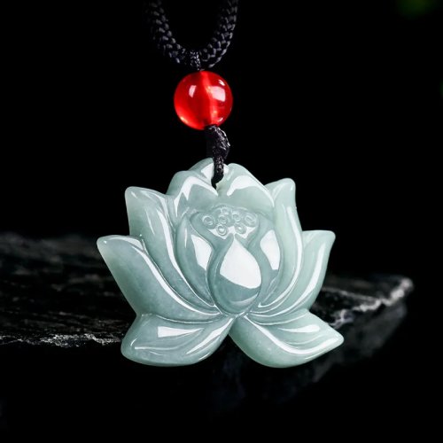 Kalung Liontin Giok Myanmar Ukiran Teratai - Jimat Alami