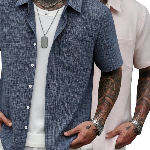 Men's Solid Color Collared Shirt – Breathable Casual Shirt for Everyday Wear, Ready-to-Wear Men's Outfit