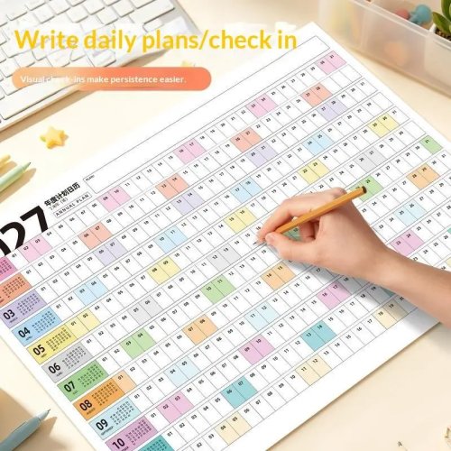 Wandkalender 2027 heel jaar, met lege schrijfblokken voor dagelijkse planning, schema en memo's