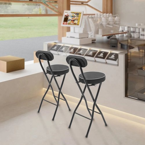 Ghế đẩu gấp có tựa lưng và đệm, 2 chiếc, ghế bar xách tay cho nhà bếp, phòng khách, vườn, cắm trại