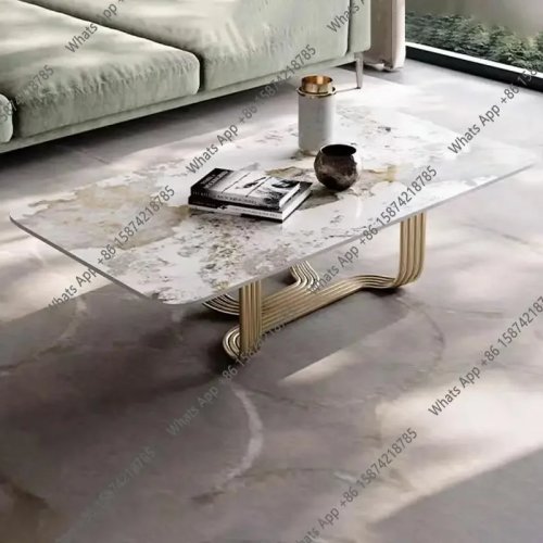X5 Light Luxury Stainless Steel Rock Plate Coffee Table, Modern Minimalist High-End Design for Living Room & Apartment, Special Shape