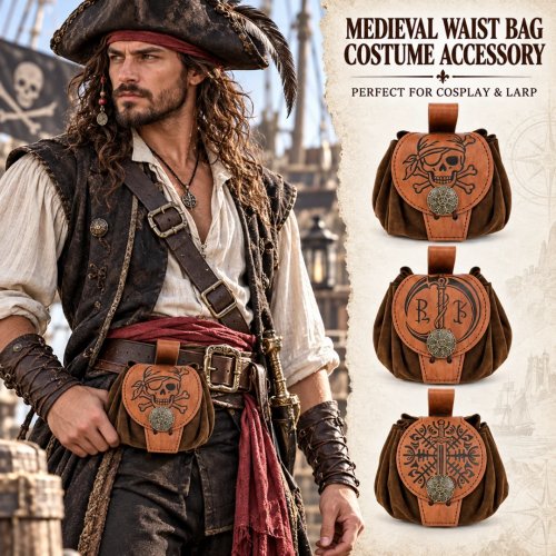 Bolsa de Cintura con Cordón Halloween Medieval Vintage de Gamuza para LARP Cosplay Fiesta Disfraz Accesorio