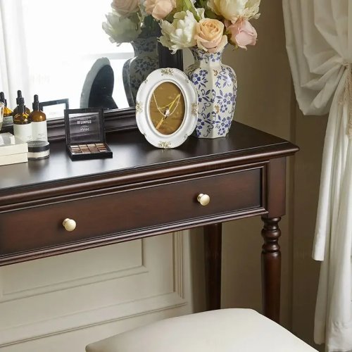 Commode et coiffeuse rétro américaine en bois massif avec rangement - Style médiéval français, luxe discret pour chambre et petit appartement