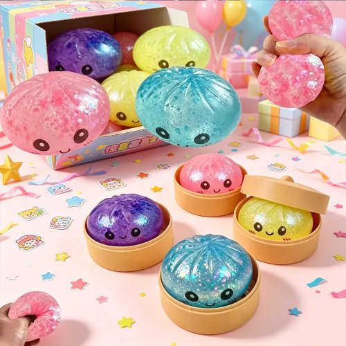 Brinquedo Squishy Dumpling com Brilho Blind Box - Ultra Raro Brilho Dourado Edição Oculta, Bola Sensorial Anti-Estresse