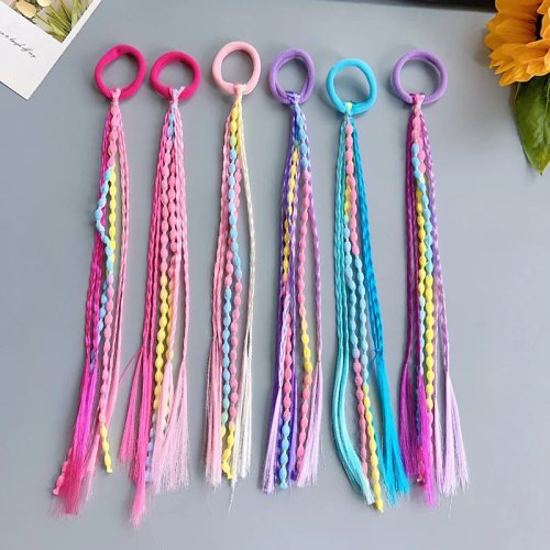 1 Pc Girls Braided Wig Ponytail Headband - Rubber Hair Ties for Kids, Hair Accessory
