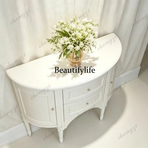 Weißer halbrunder Sideboard-Schrank, geschwungen, für Esszimmer/Wohnzimmer, Raumteiler