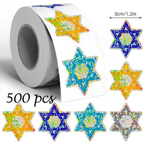 500 Autocolantes Brilhantes Graffiti Estrela de David para Decoração de Envelopes de Presente Festa de Hanukkah e Ano Novo Judaico