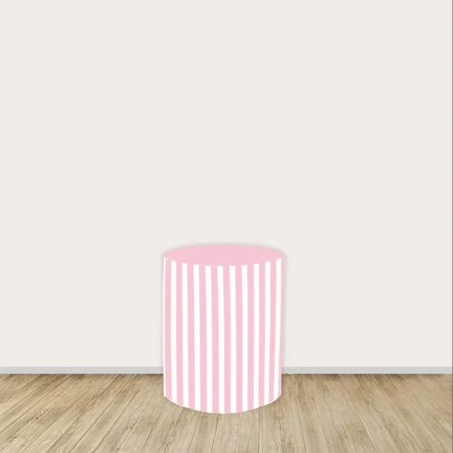 Custom Elastic Cylinder Cover Backdrop - Pink Stripes Ballet Shoes Theme for Kids Birthday Party Decoration (Fits Plinths & Pedestals)