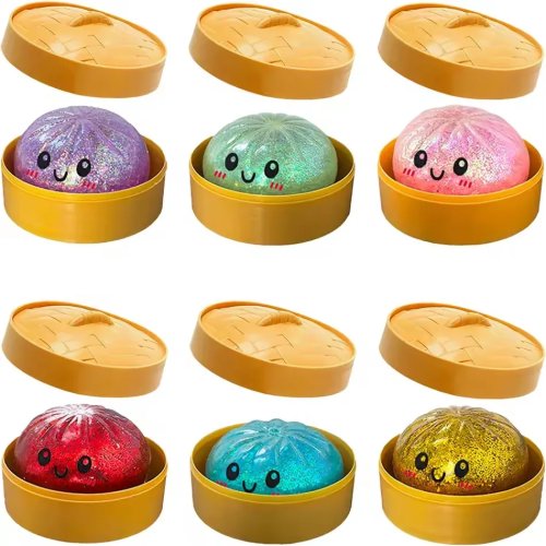 Piłka antystresowa squishy symulacja pierożka z bambusowym parowarem - Miękka zabawka sensoryczna antystresowa na kreatywny prezent