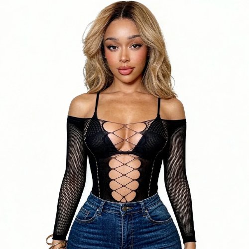 Dames strandjurk bodycon van transparante mesh met visnetmotief – Cover-up voor festival en zomer