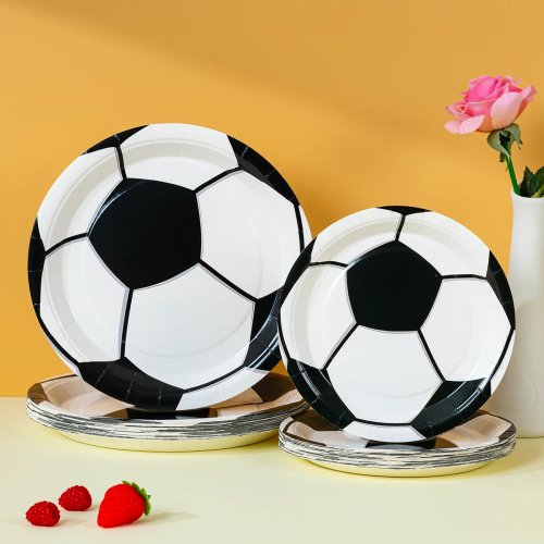 Pratos de papel descartáveis com bola de futebol, 10/25/50 unid., pratos temáticos para festa de aniversário infantil e Mundial