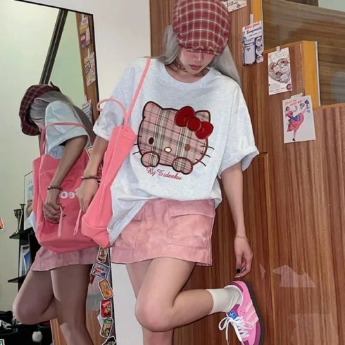 Trendy Hello Kitty Print Kurzarm-T-Shirt – Lockeres Baumwoll-Paar-Shirt für Damen & Herren, süß, cool, bequem für Mädchen