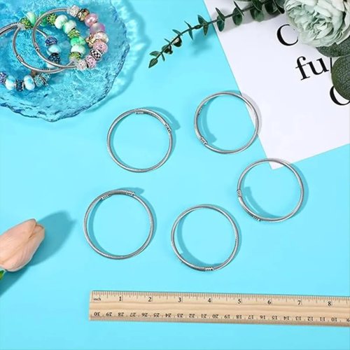 Set Gelang Bangle Charm Ular 45 Pcs, Gelang Bangle Adjustable Perak untuk Wanita, Perhiasan DIY