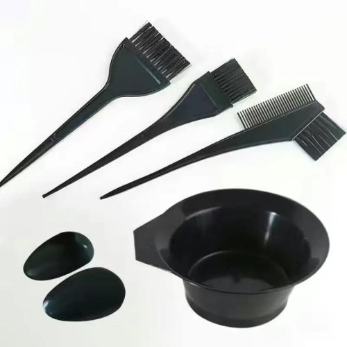 Kit 4 pezzi per tintura capelli: ciotola miscelatrice, pennello applicatore, guanti, mantella, paraorecchie - DIY Salone