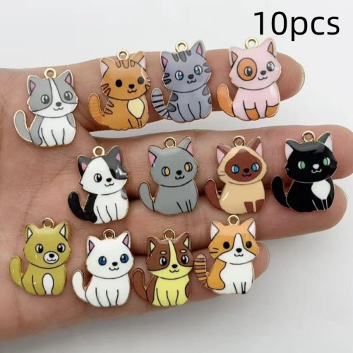 10 pièces Anime Mignon Chat Assis Pendentif en Alliage DIY Bracelet Porte-clés Accessoires