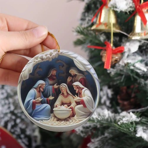 3D Effect Jesus Hanging Ornament - Acrylic Christmas Nativity Tree Pendant