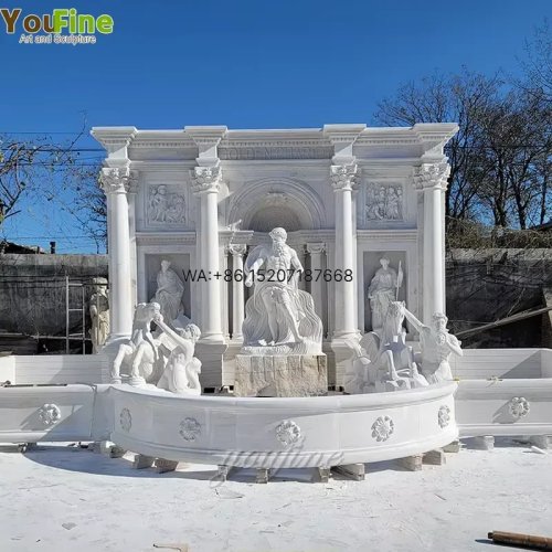 Large White Marble Fountain – Classical Roman Trevi Style Garden Water Feature with Neptune Sculpture