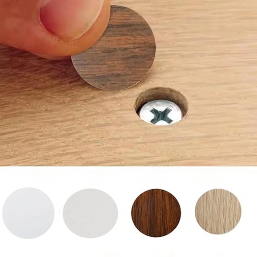54-Pack Self-Adhesive Wooden Furniture Hole Cover Stickers, Screw Cap Decorative Wood Craft for Desk Cabinet Drawer