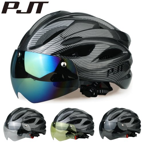 PJT Lightweight Breathable Cycling Helmet with Magnetic Goggles and Easy-Switch Lens for Adults