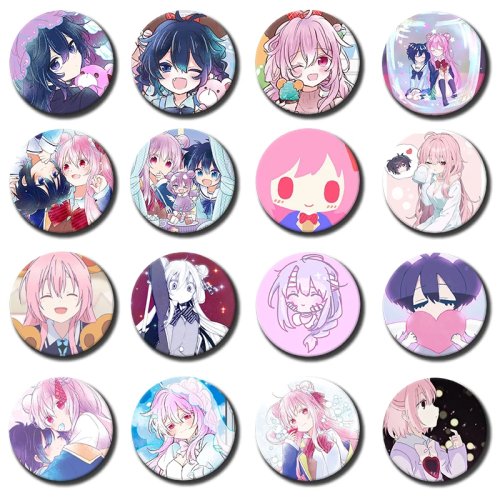 Broche Redondo de Folha de Flandres Anime Happy Sugar Life - Pin de Cosplay Personagem de Desenho Animado para Decoração de Roupa, Malas, Acessórios, Presente