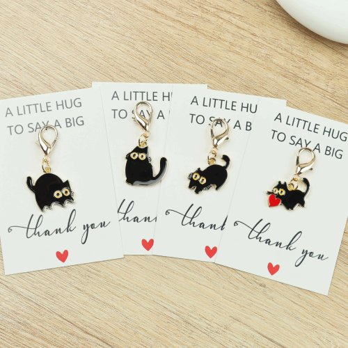 5 Pcs Gantungan Kunci Kucing Lucu, Bonus Kartu Ucapan Terima Kasih – Cocok untuk Ulang Tahun & Pesta