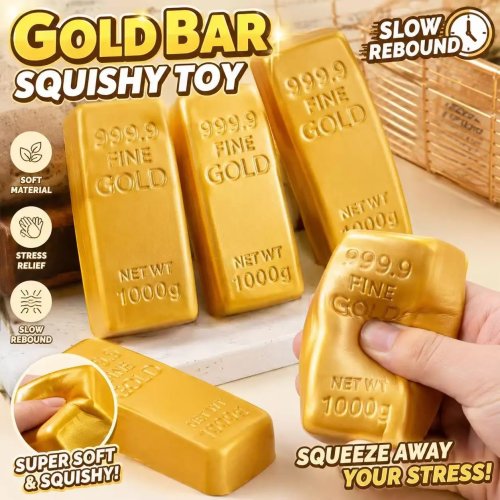 Giocattolo Squishy Lingotto d'Oro - Rimbalzo Lento, Morbido, Fidget, Antistress, Sensoriale, Regalo Divertente