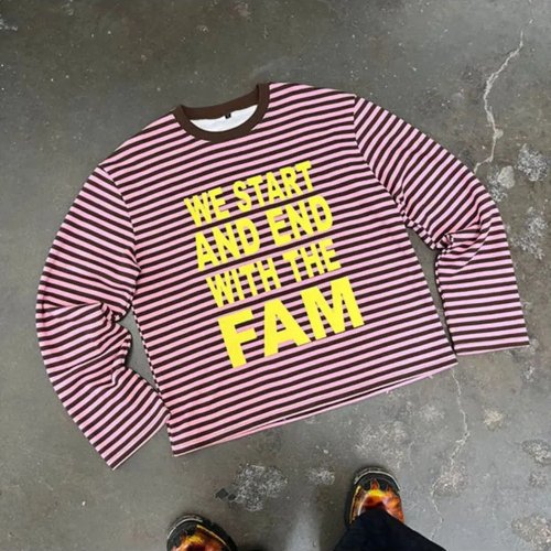 Nouveau Haut à Manches Longues Rayé Rétro Punk Hip-Hop avec Impression de Lettres, Streetwear Unisexe
