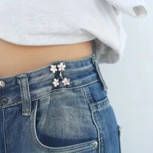 1 paire d'ajusteur de taille pour pantalon, boucle fleur – boutons-pince amovibles, clips de pantalon sans couture, accessoires de ceinture