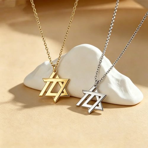 October 7th Chai & Magen David Pendant Necklace – Star of David Judaica Remembrance Jewelry for Women & Men