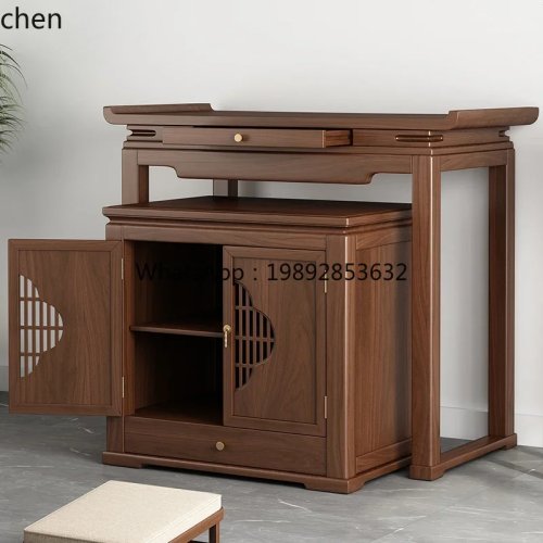 Black Walnut Carved Mortise and Tenon Table and Cabinet Set, Living Room Furniture