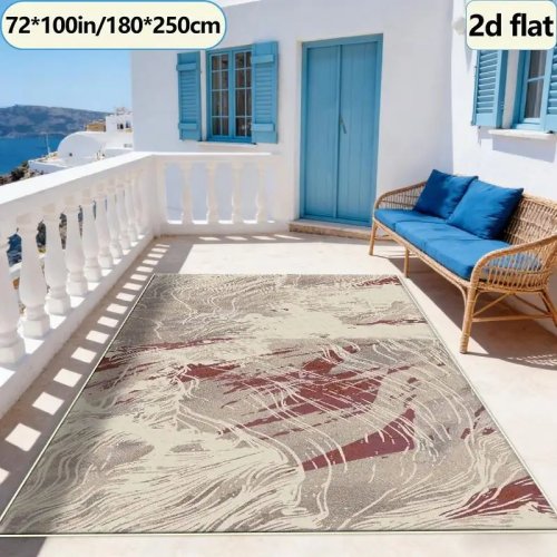 Vintage Abstract Line Wave Texture Area Rug, Retro Art Style Carpet for Living Room, Office, Home Decoration