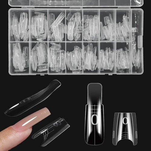 240 Stück Lange Coffin Nagelformen Set für schnelle Nagelverlängerung, 15 Größen, aus Kunststoff, keine Papierformen nötig