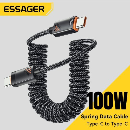 Essager Car Coiled USB C Cable 100W PD Fast Charging Type C to Type C Compatible with iPhone 16 15 Xiaomi Samsung MacBook iPad