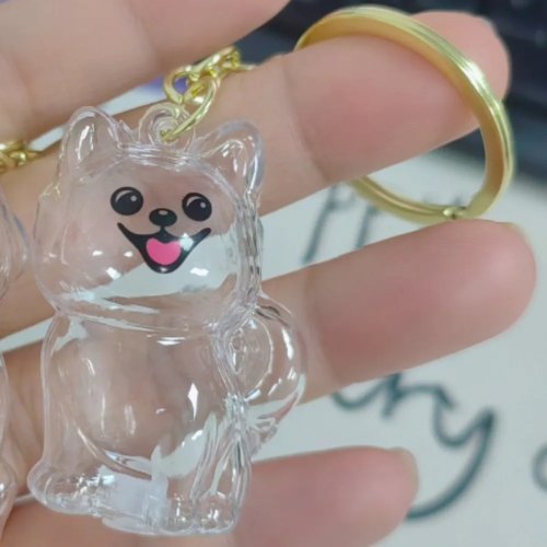 Caixa transparente em forma de cão para guardar pelos de animais – Chaveiro DIY em acrílico