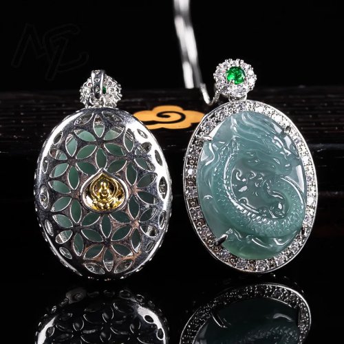 Colgante Dragón de Jadeíta Birmana Plata 925 - Amuleto de Jade Azul Agua Hielo Joyería Natural Regalo para Hombre y Mujer