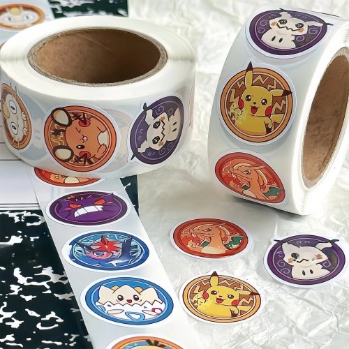 Наліпки Pokémon 500 шт./рулон - Милі мультяшні водонепроникні наліпки для скрапбукінгу, заклеювання конвертів, декору