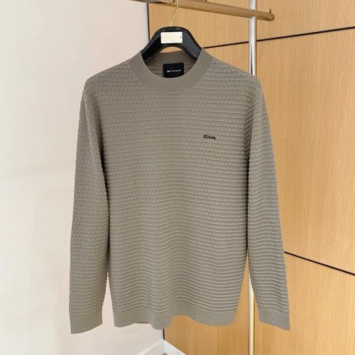 2026 Fall Men's Crew Neck Knit Wool Sweater, Simple & Versatile, Waffle Pattern with Embroidered Letters and Red Dot, Kit Long